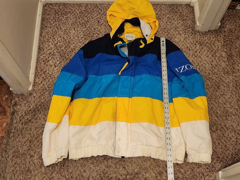 Vintage IZOD Windbreaker Large Full Zip Jacket Blue, Yellow, White Colorblock